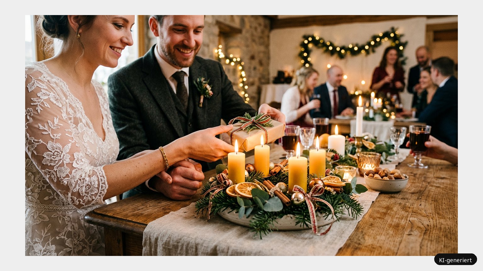 7 dekorative Hochzeitsgeschenk-Ideen zur Adventszeit – hierüber freuen sich Braut und Bräutigam besonders (KI-generiertes Symbolbild)