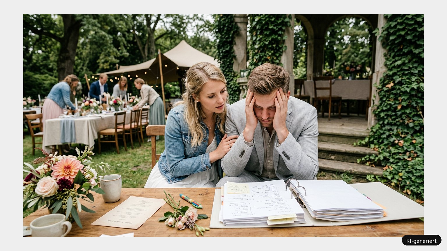 Beziehungskrise durch Stress bei Hochzeitsplanung: Wie lässt sie sich vermeiden? (KI-generiertes Symbolbild)