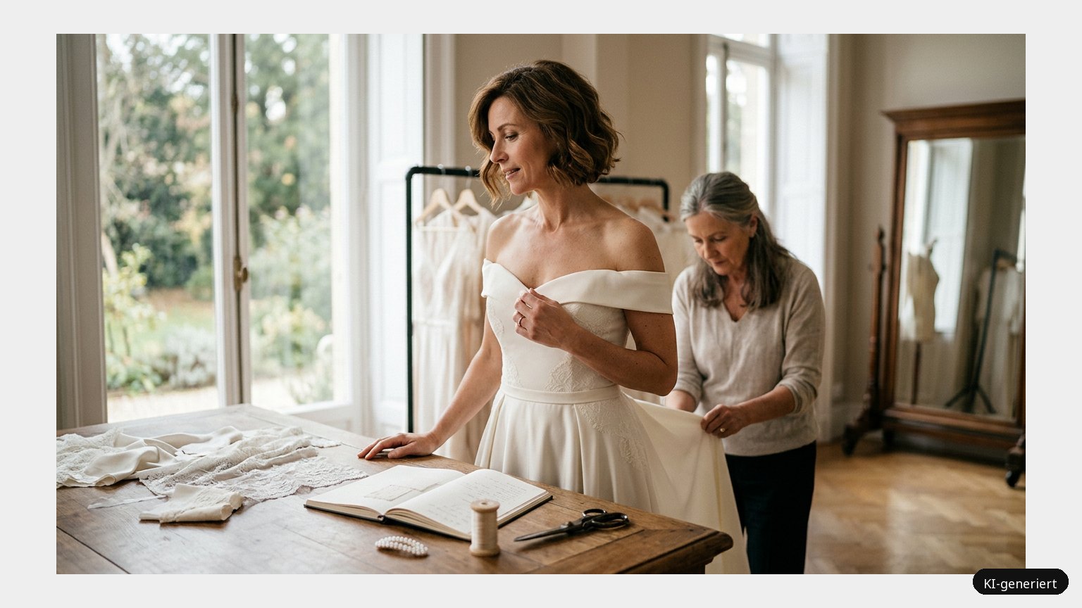 Das ideale Kleid für die Hochzeit – Frauen ab 40 (KI-generiertes Symbolbild)