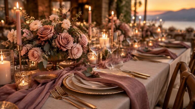 KI-generiert: Hochzeitstafel mit Rosen