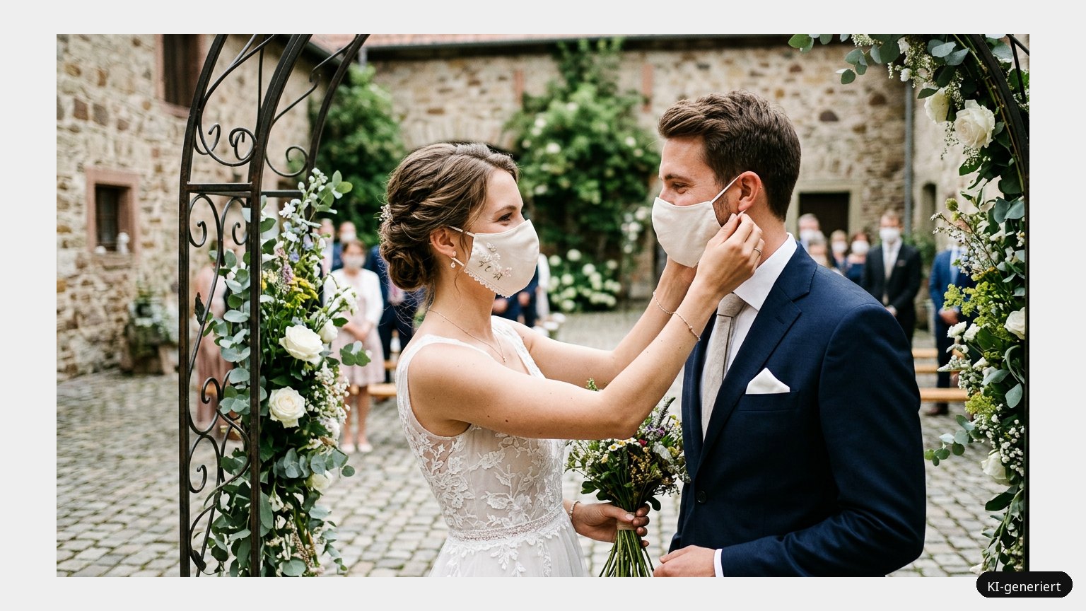 Gesichtsschutzmasken & Co. – neue Hochzeitstrends (KI-generiertes Symbolbild)