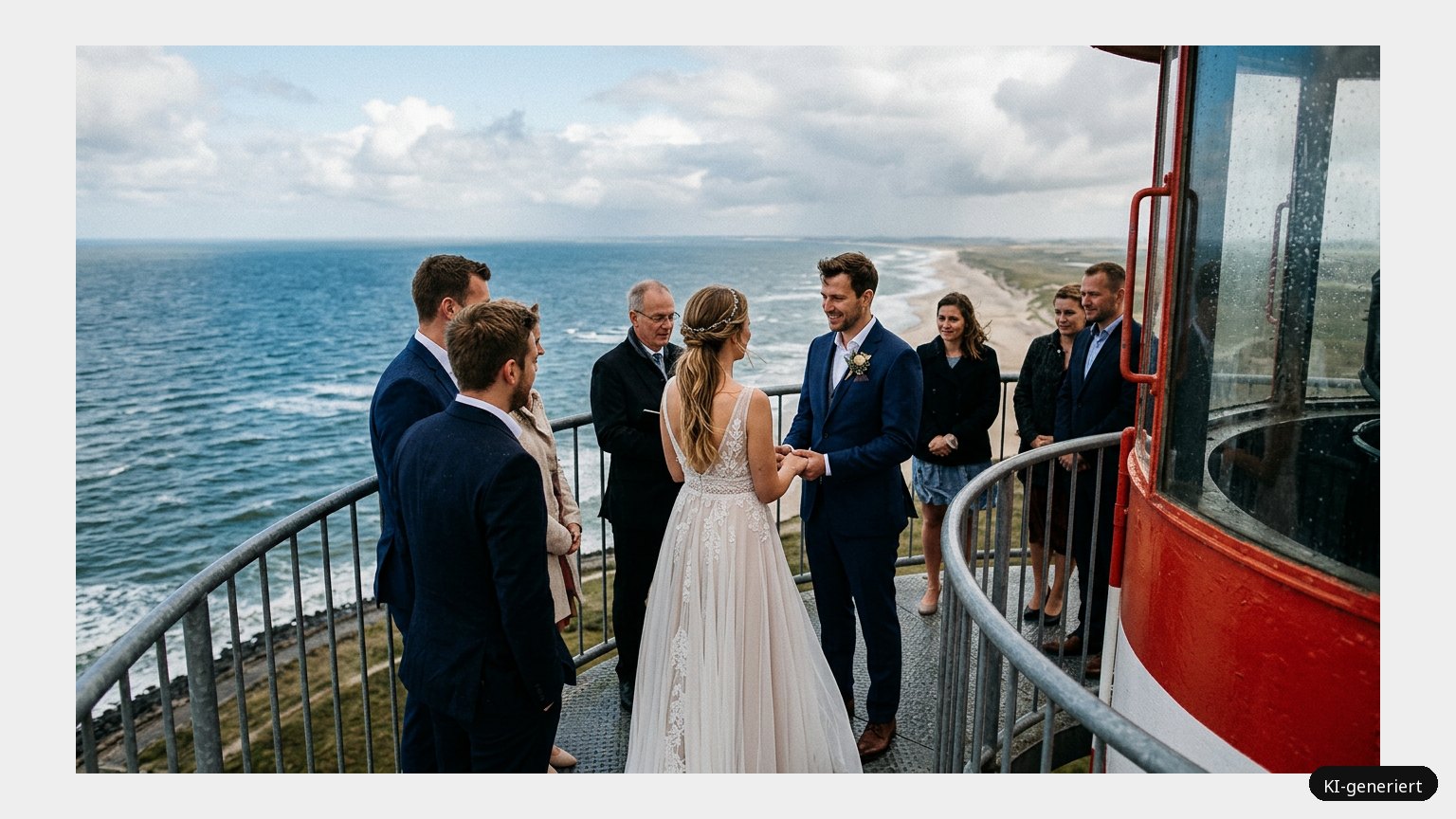 Heiraten auf einem Leuchtturm (KI-generiertes Symbolbild)