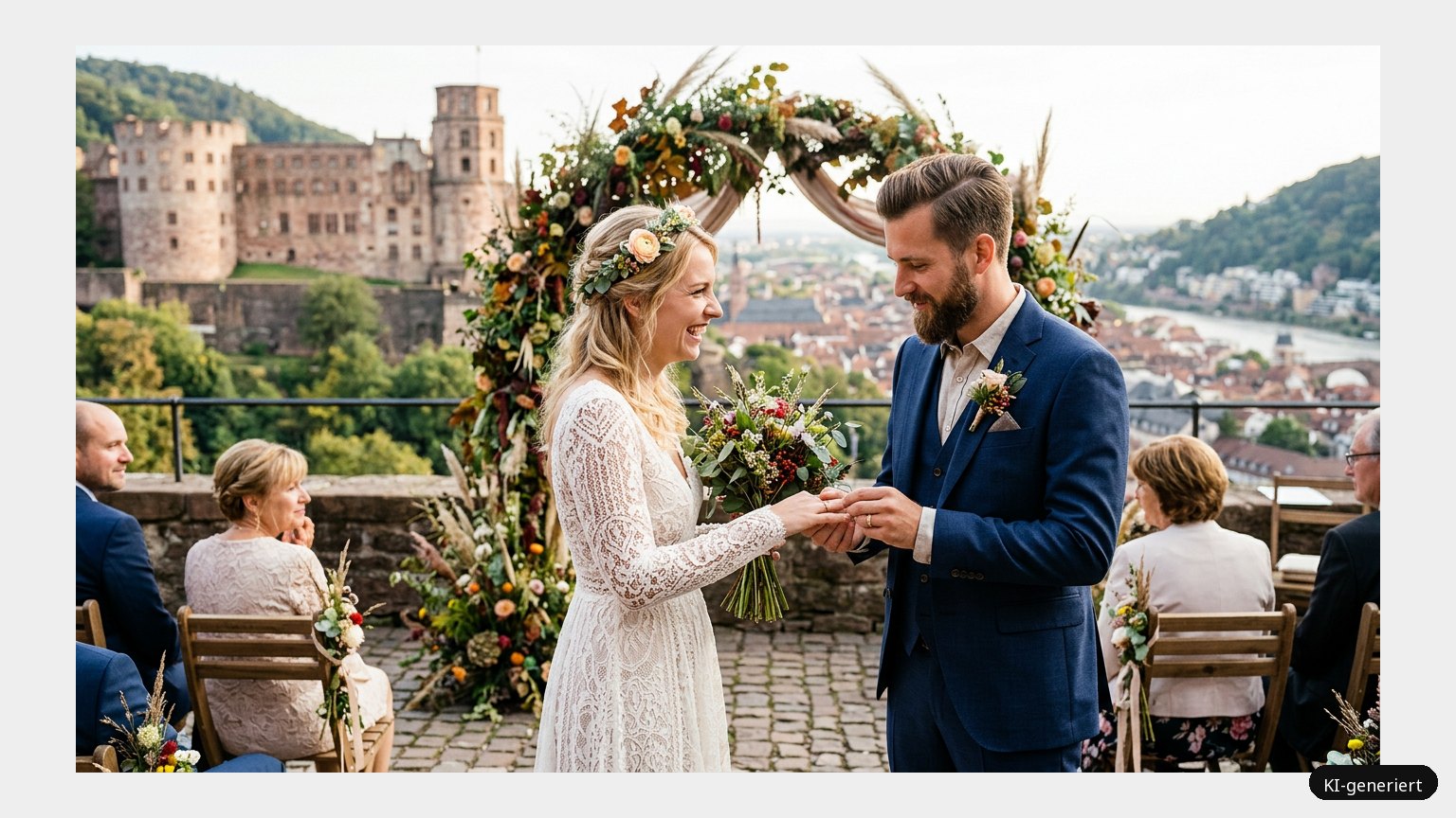 Heiraten in Heidelberg. Traum Hochzeit vorprogrammiert. (KI-generiertes Symbolbild)