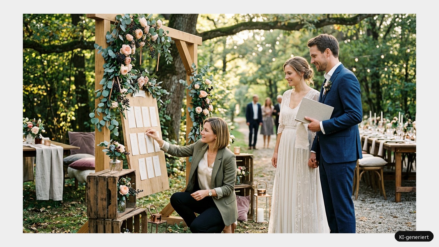 Hochzeit organisieren mit Hilfe eines Hochzeitsplaners (KI-generiertes Symbolbild)