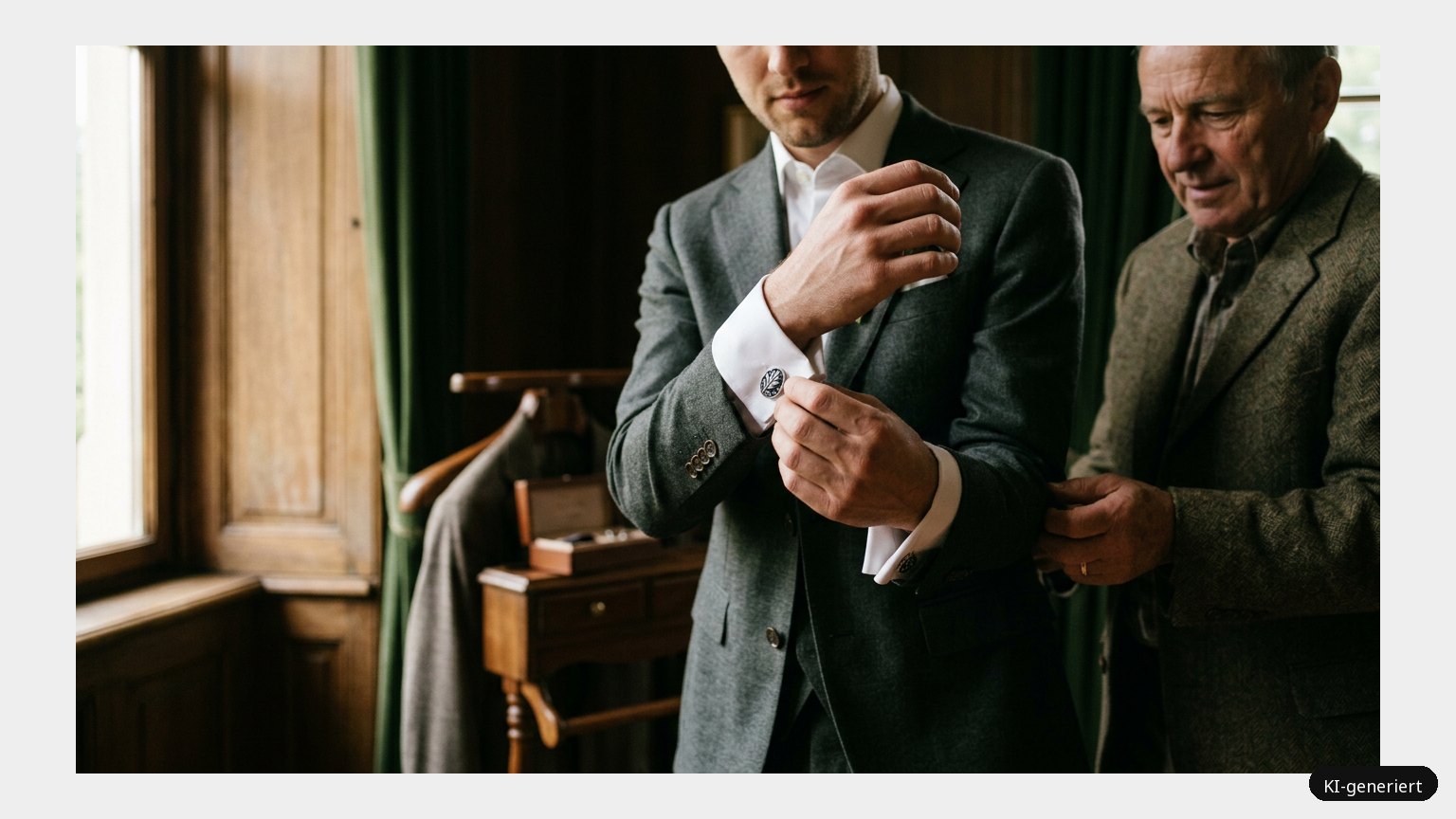 Manschettenknöpfe als Eyecatcher auf deiner Hochzeit (KI-generiertes Symbolbild)