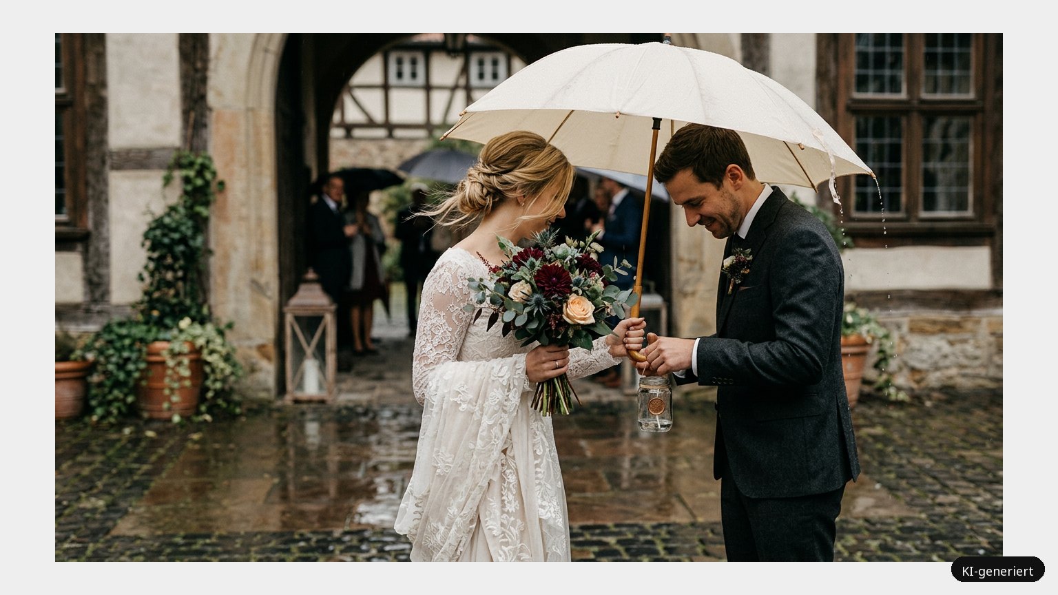 Regen am Hochzeitstag (KI-generiertes Symbolbild)