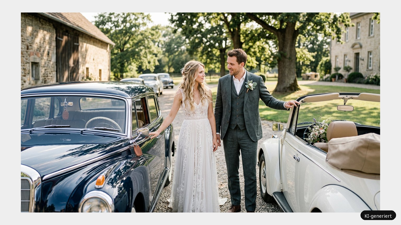 Welcher Oldtimer ist der richtige für meine Hochzeit? (KI-generiertes Symbolbild)
